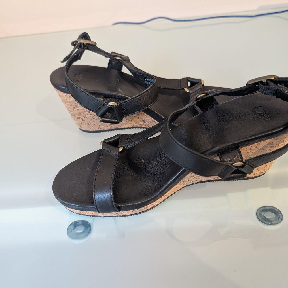 Teva Black Wedge Sandals with Modern Straps